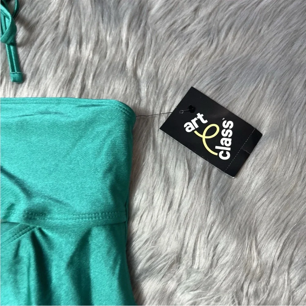 Art Class Target Girls Green One Piece Cut Out Halter Swimsuit XL 14